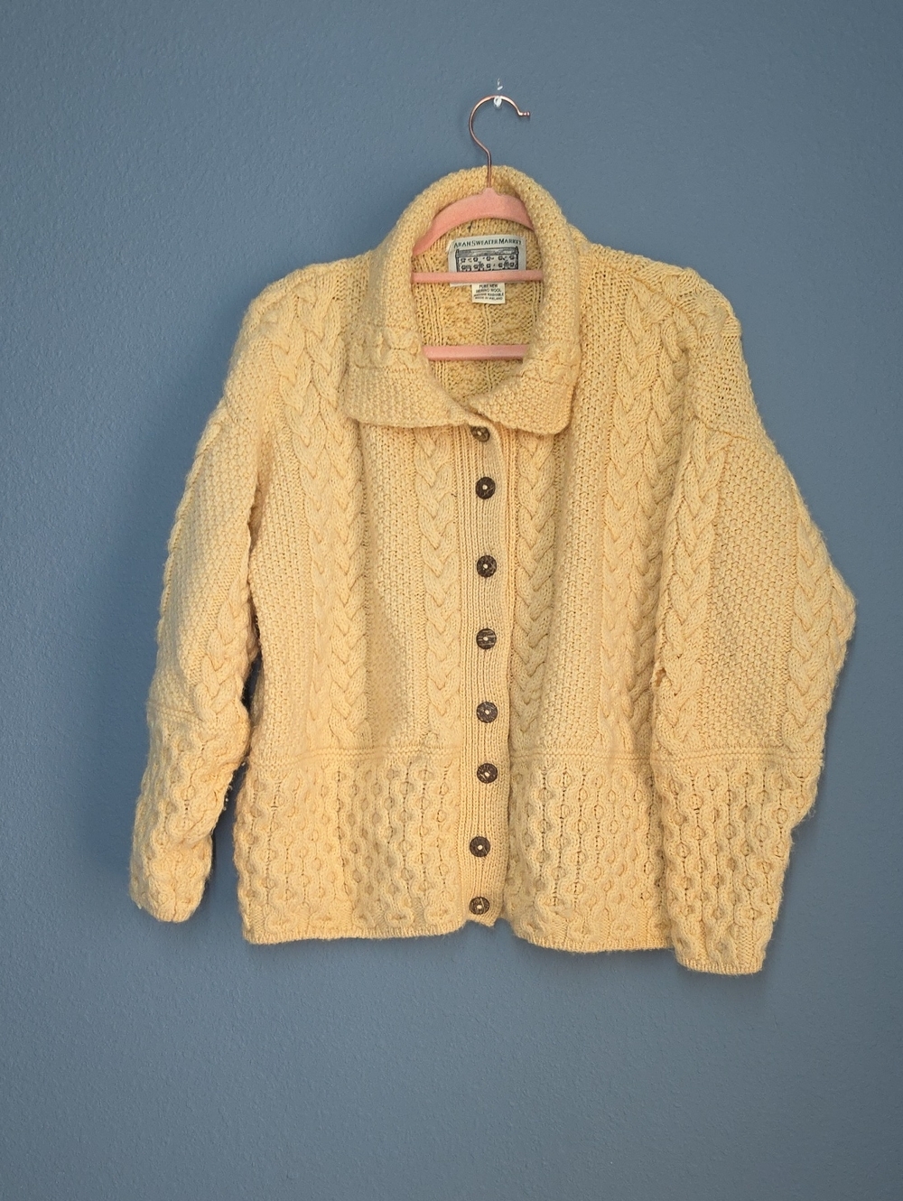 Hand-Knit Merino Wool Cable Cardigan Sweater – Cream CTOTE